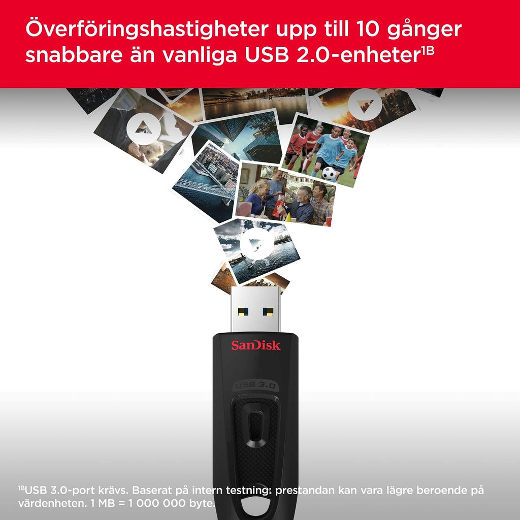 SanDisk Ultra 128 GB, USB 3.0 flash drive, with up to 130 MB/s read speed, Black