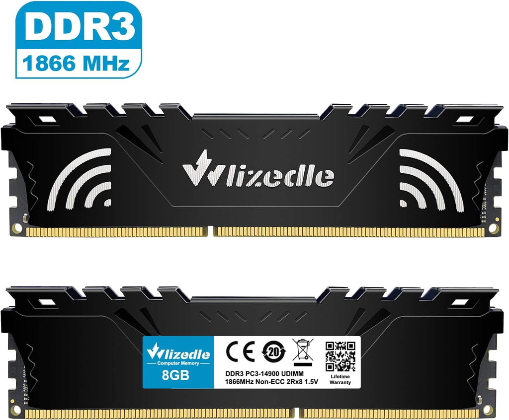 DDR3 1866MHz RAM-minne 32 GB kit (4x8 GB) CL13 UDIMM Wlizedle PC3-14900 minnesmodul 240-pin 1,5 V för stationär dator, svart