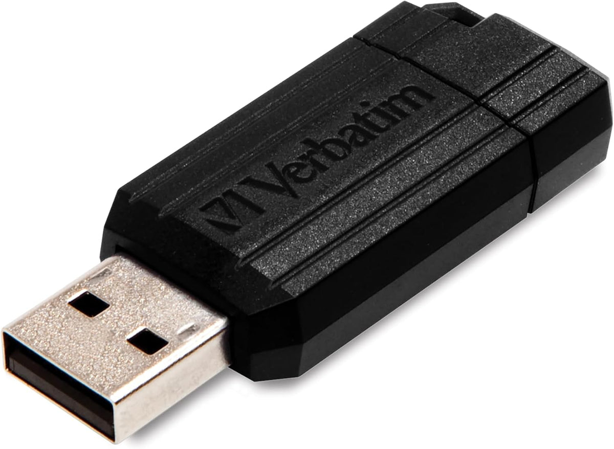 Verbatim PinStripe USB-minne 16 GB, USB 2.0, USB-minnen, för bärbar dator Notebook Ultrabook TV bilradio, USB 2.0-pinne, datasticka med skjutmekanism, svart