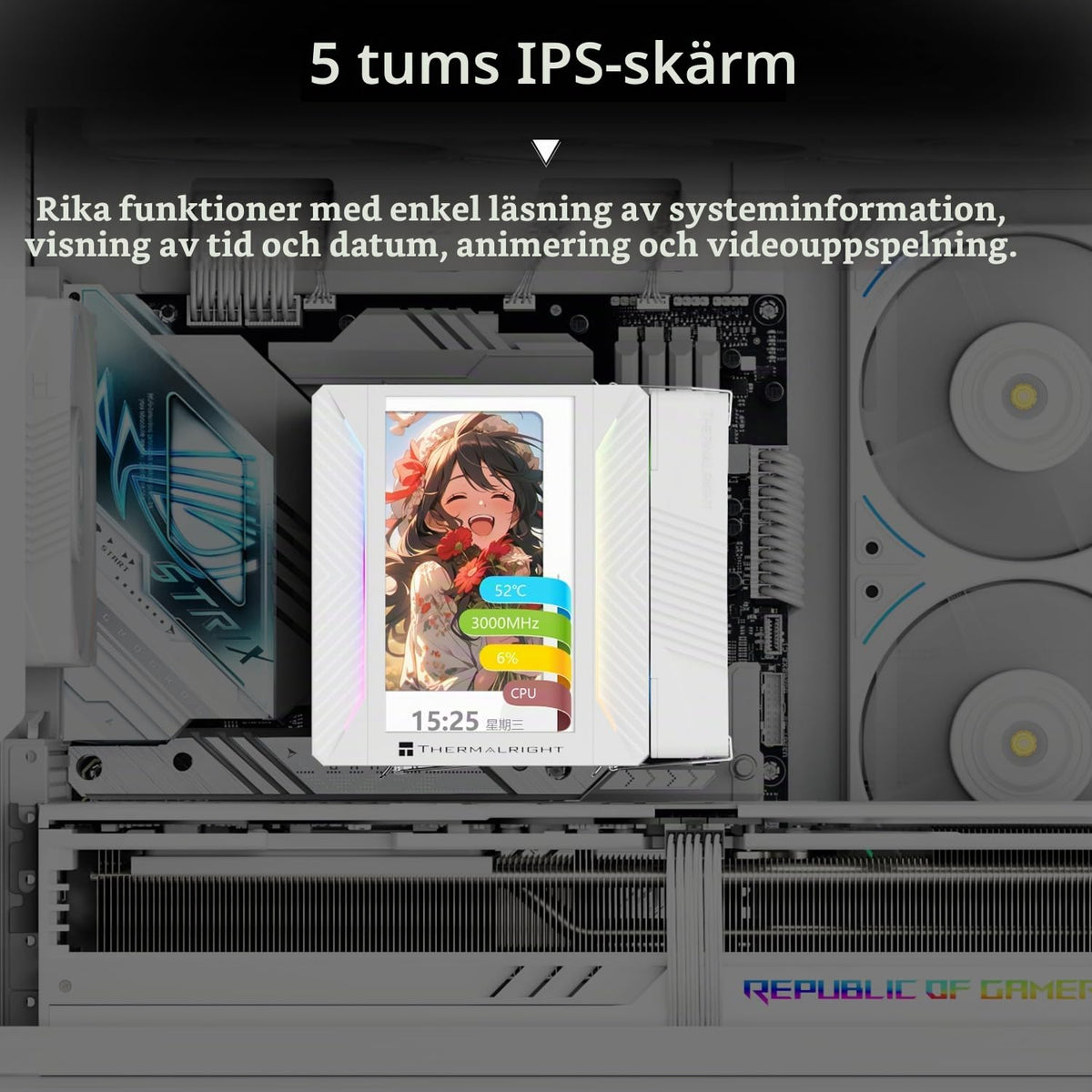 Thermalright Peerless Assassin 120 VISION MAX ARGB Black CPU-kylare, PC-kylare med 6 värmerör, 5-tums magnetisk display, 480 x 854 upplösning, för AM4/AM5 Intel LGA1700/1851