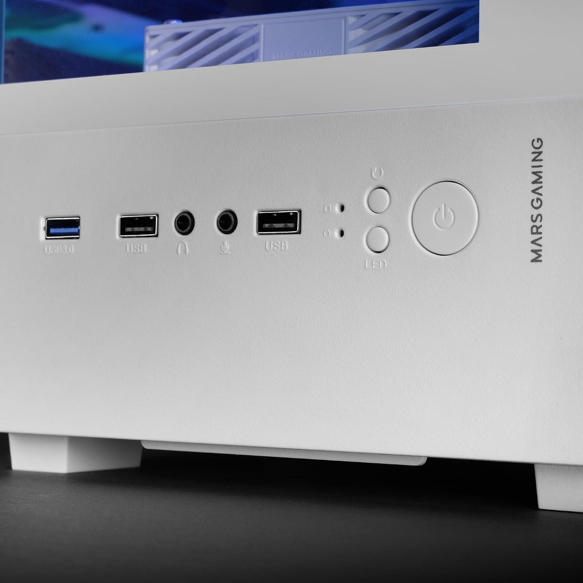 Mars Gaming MC-SE2, MicroATX Gaming Chassi, Härdat Glas Fram och Sida Utan Ram, 120mm FRGB Fläkt, Dubbelkammarsstruktur, Kompakt PC-Minitorn med Stor Intern Kapacitet, Vit
