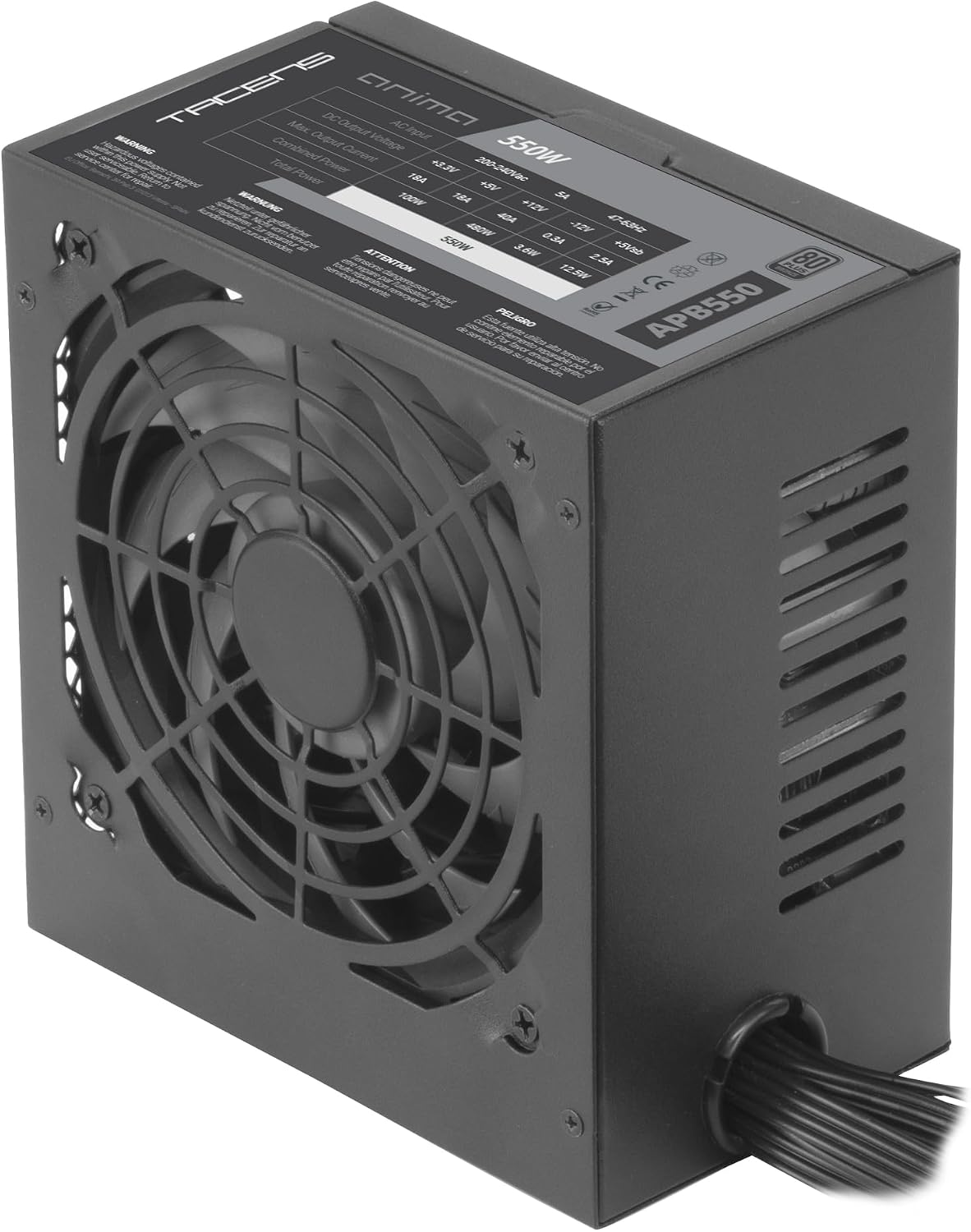Tacens Anima APB550, PC ATX Nätaggregat 550W, 80Plus Bronze 85%, SMD- och DC-DC-teknik, Ultratyst 12cm Fläkt, Japanska Kondensatorer 105º, Premium Texturerade Kablar, Svart