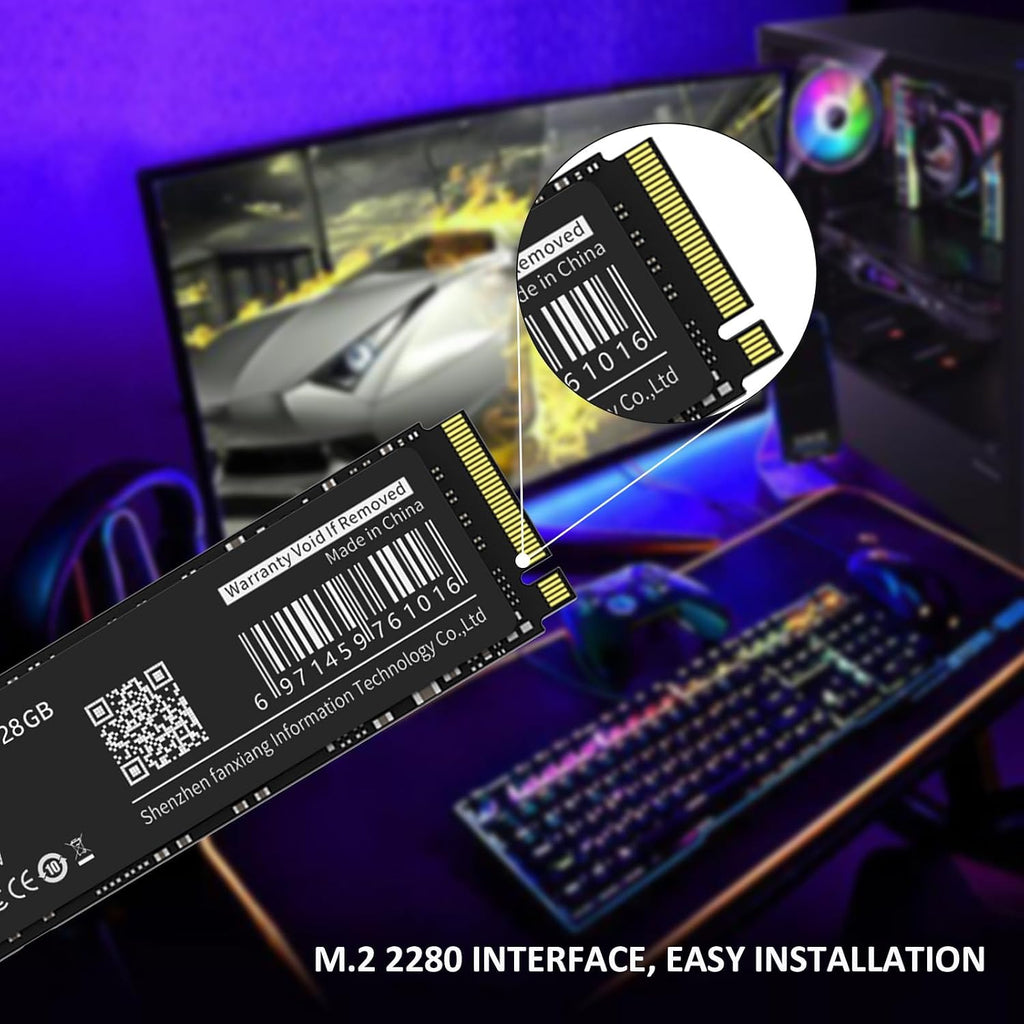 fanxiang M.2 SSD 128 GB, PCIe Gen3.0 x4 2280, upp till 1200 MB/s läsning, 128 GB NVMe SSD med grafen termisk pasta, bärbar dator och stationär dator, intern hårddisk