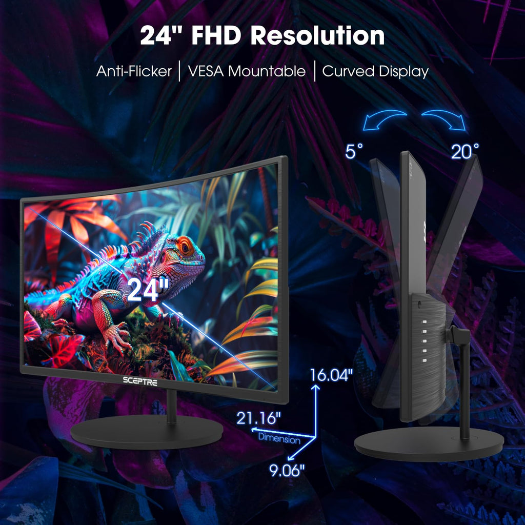 Sceptre Curved 24-inch Gaming Monitor 1080p R1500 98% sRGB HDMI x2 VGA Build-in Speakers, VESA Wall Mount Machine Black (C248W-1920RN Series)