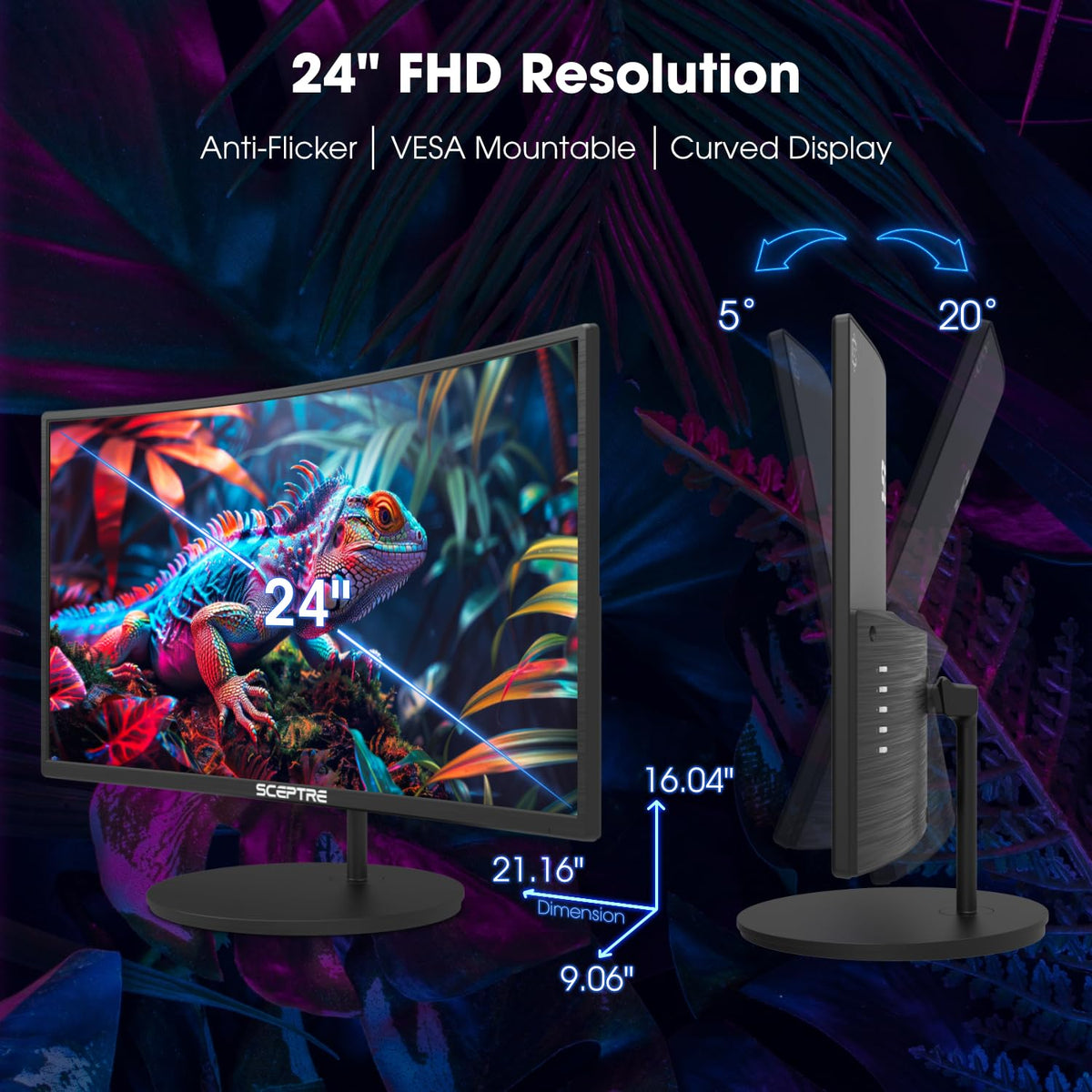 Sceptre Curved 24-inch Gaming Monitor 1080p R1500 98% sRGB HDMI x2 VGA Build-in Speakers, VESA Wall Mount Machine Black (C248W-1920RN Series)