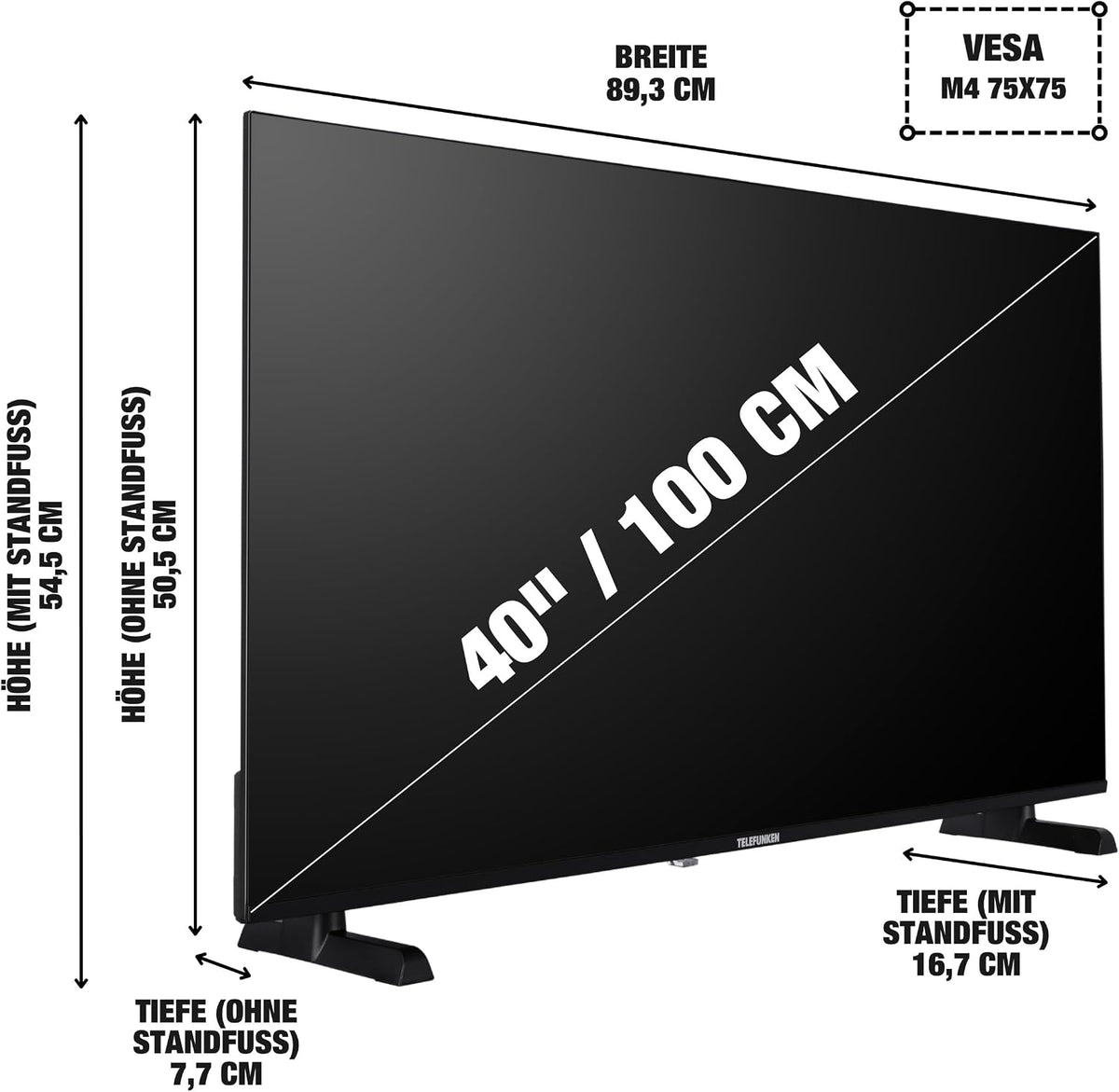 Telefunken QLED VIDAA QU50VP750S Smart TV 50 tum 4K UHD, HDR med Dolby Vision, Dolby Atmos, trippel tuner och 6 månader HD+ ingår, svart