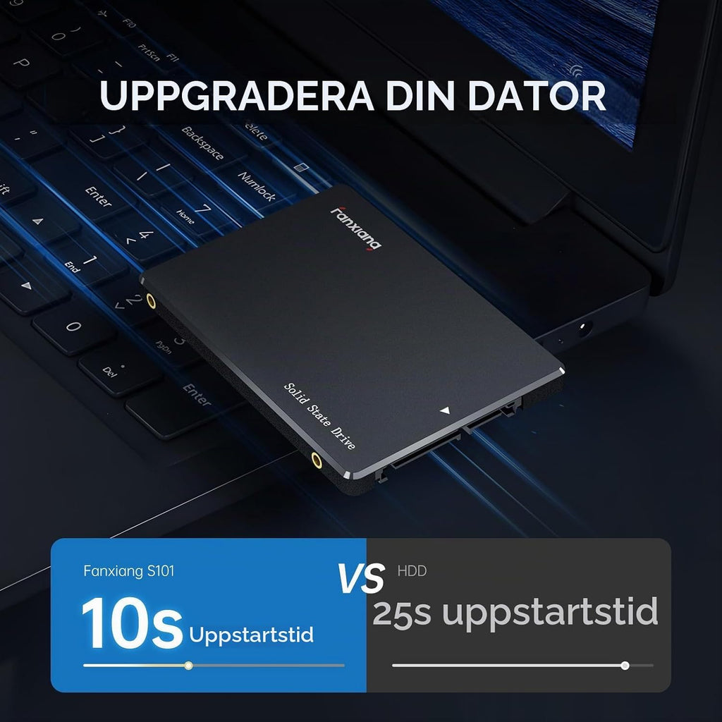 Fanxiang S101 1 TB SSD SATA III 6 Gb/s 2,5 tum intern solid state-enhet, läshastighet upp till 550 MB/sek, kompatibel med bärbara datorer och PC stationära datorer (svart)