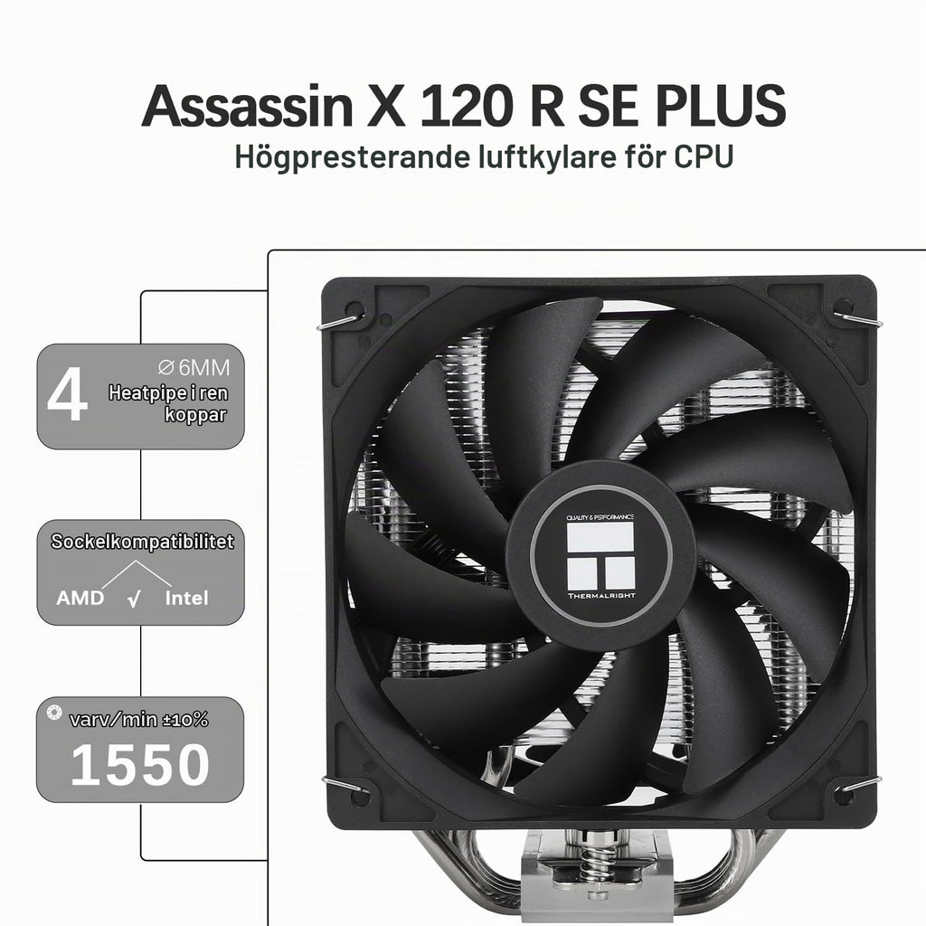 TR-Thermalright Assassin X 120R SE CPU-kylare - 4 värmerör, 120 mm tyst fläkt, för AMD AM4/AM5, Intel LGA1851/1700/115x/1200, PC-kylare
