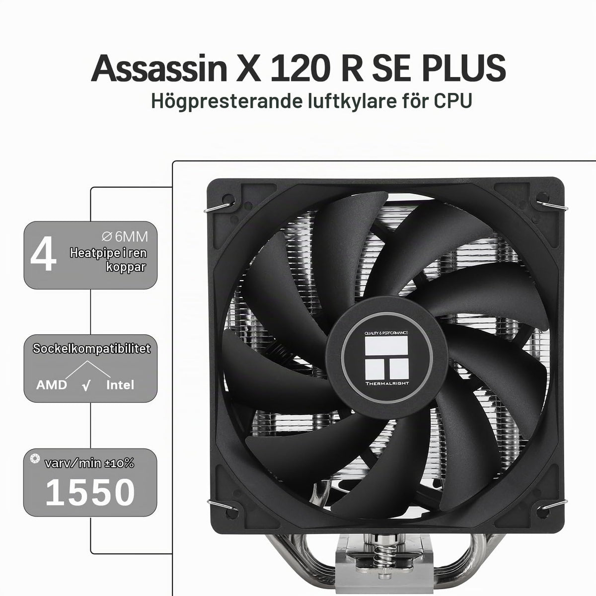 TR-Thermalright Assassin X 120R SE CPU-kylare - 4 värmerör, 120 mm tyst fläkt, för AMD AM4/AM5, Intel LGA1851/1700/115x/1200, PC-kylare