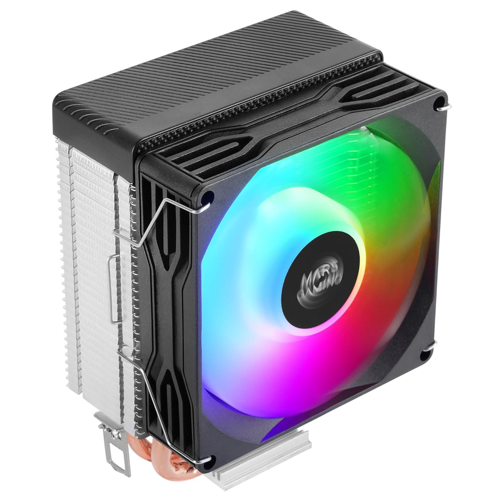 Mars Gaming MCPU-X2, CPU-kylare 150W TDP, 2x värmerör, PWM FDB-fläkt, FRGB-Belysning, Kompakt SFF/Mini-ITX-Design, Aluminiumflänsar, PC-Kylare Med Intel- Och AMD-Kompatibilitet, Svart