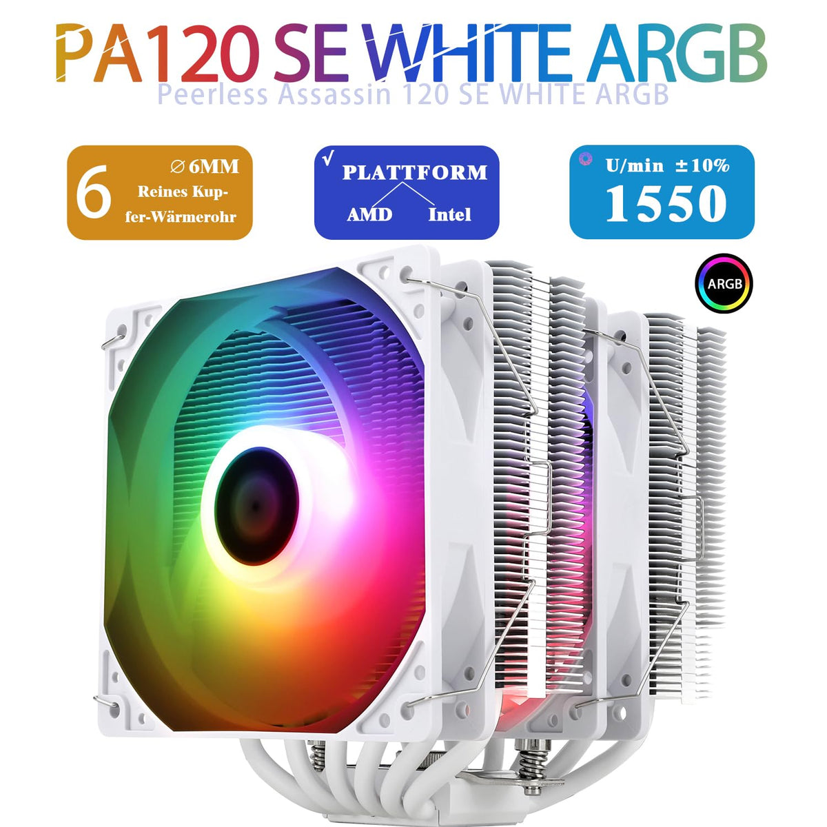 TR-Thermalright Peerless Assassin 120 SE CPU-Kühler, Hochleistungs-Twin-Tower-CPU-luftkühler, geräuscharm 25,6dBA, 155 mm höjd, för Intel LGA 1700/1851/115X/1200, AM4 och AM5