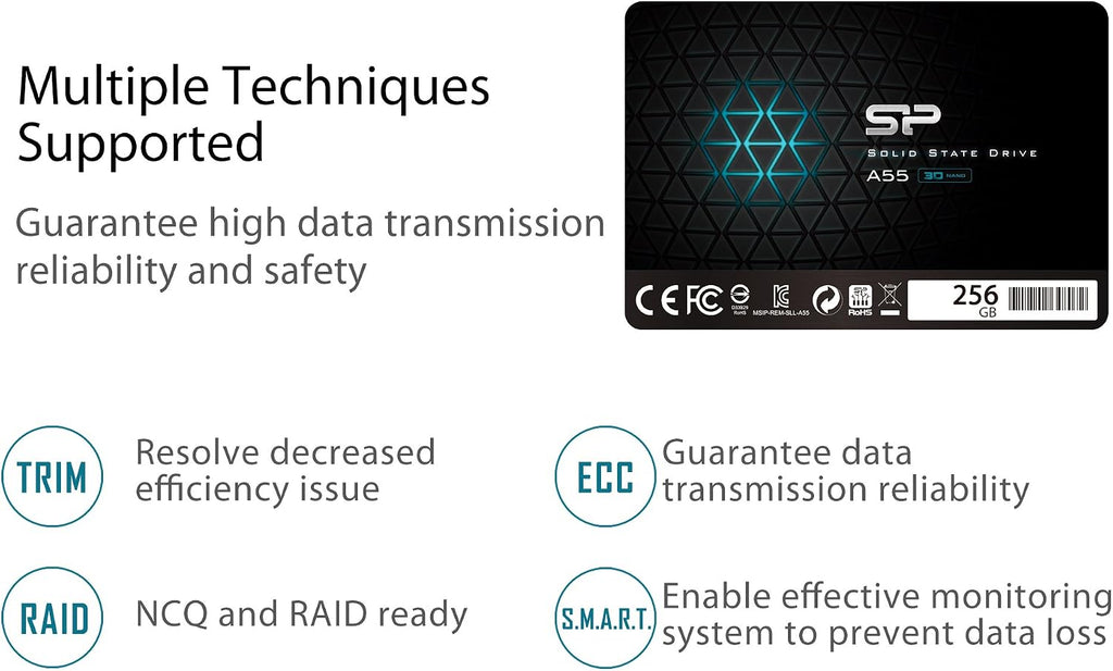 Silicon Power 256GB SSD 3D NAND A5X SLC Cache Performance Boost SATA III 2.5" Internal Solid State Drive SP256GBSS3A55S25AY