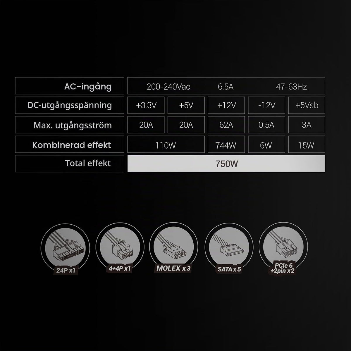 Mars Gaming MPVU750SI, ATX Nätaggregat 750W, 10 Års Garanti, 80 Plus Silver, +87% Effektivitet, AI2-RPM, DC-DC och SMD Tekniker, Aktiv PFC, Japanska Toshin Kyogo Kondensatorer 105º, Röd