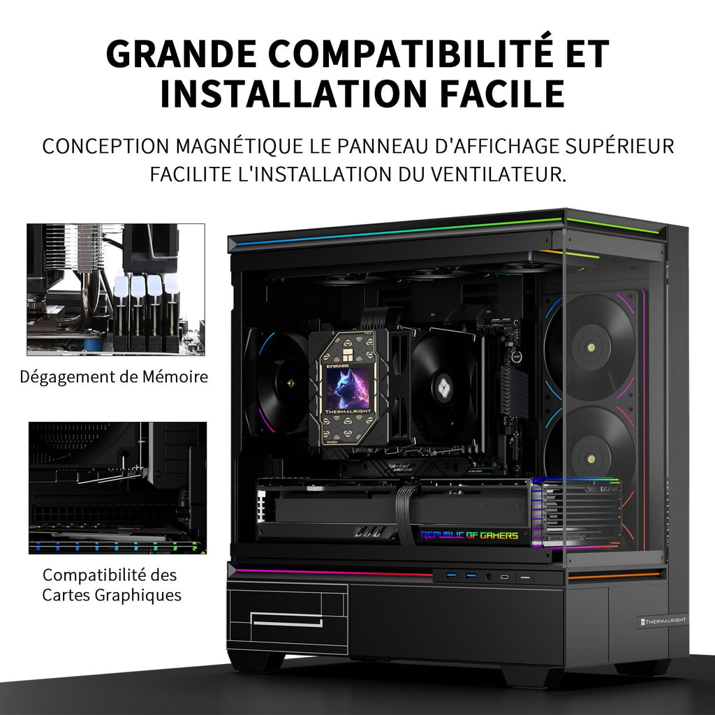 Thermalright Peerless Assassin 120 Vision ARGB svart CPU-kylare, PC-kylning med 6 värmerör, 2,8-tums magnetisk skärm (320 x 240 upplösning), för AMD AM4/AM5 och Intel LGA1700/1851