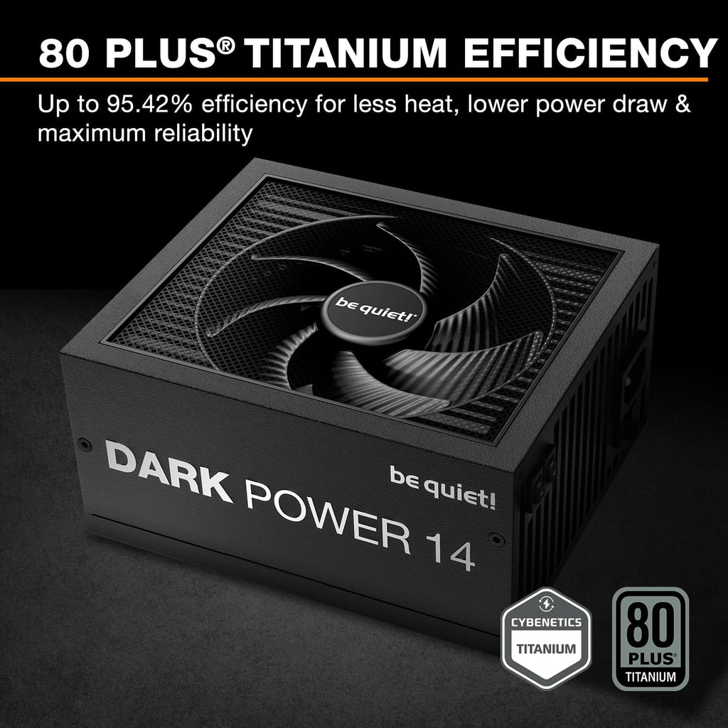 be quiet! Dark Power 14 850W, ATX 3.1, 80 Plus® Titanium, modulärt nätaggregat, aktiv och semipassiv kylning, PCIe 5.1, grafikkort med PCIe 5.0 och PCIe 4.0, 12V-2x6-kabel ingår, Silent Wings-fläkt