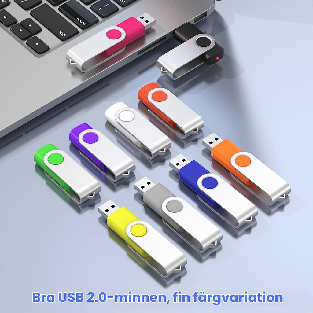 USB-minne 8 GB 10 stycken, ABLAZE mini minne minne vattentät 8 GB USB-sticks metall 10-pack för bärbar dator, dator, TV, bil