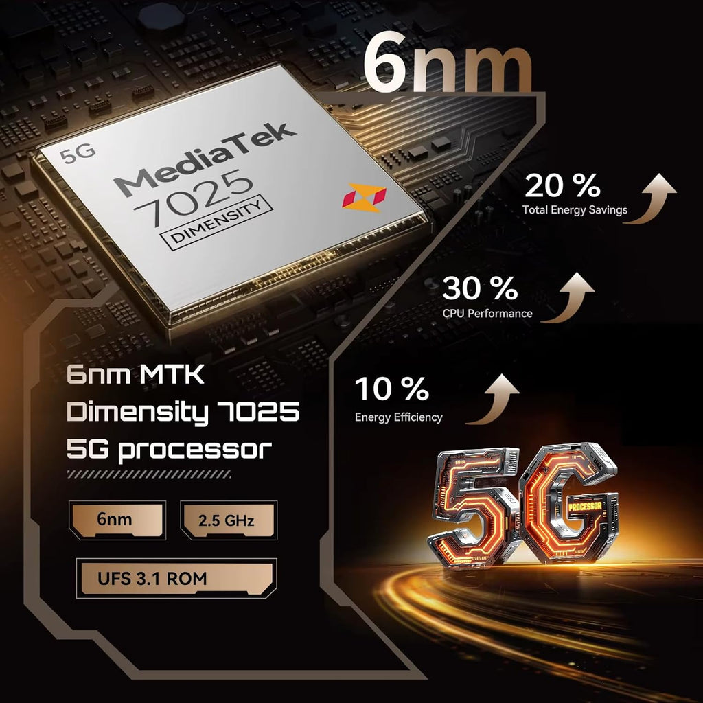 X100 5G - Smartphone 6.88" HD+ 120Hz, 16GB RAM (8GB+8GB Exp.), 256GB ROM, 64MP Kamera, Android 15, Dimensity 7025, Guld