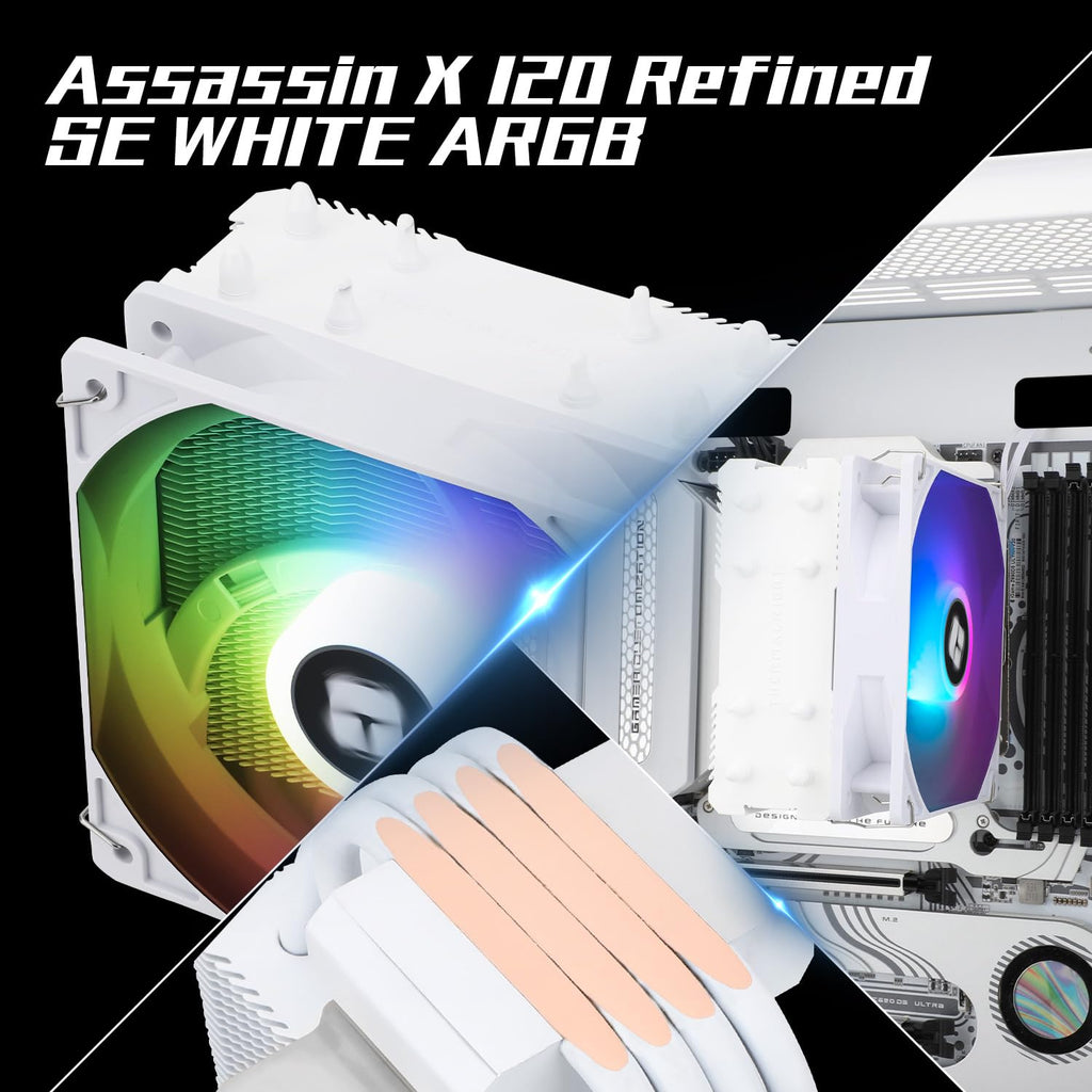 Thermalright Assassin X 120 SE vit CPU luftkylare, 4 värmerör, TL-C12CW-S PWM tyst fläkt CPU kylare med S-FDB-lager, för AMD AM4 AM5/Intel LGA1700/1150/1151/155/1156/1200
