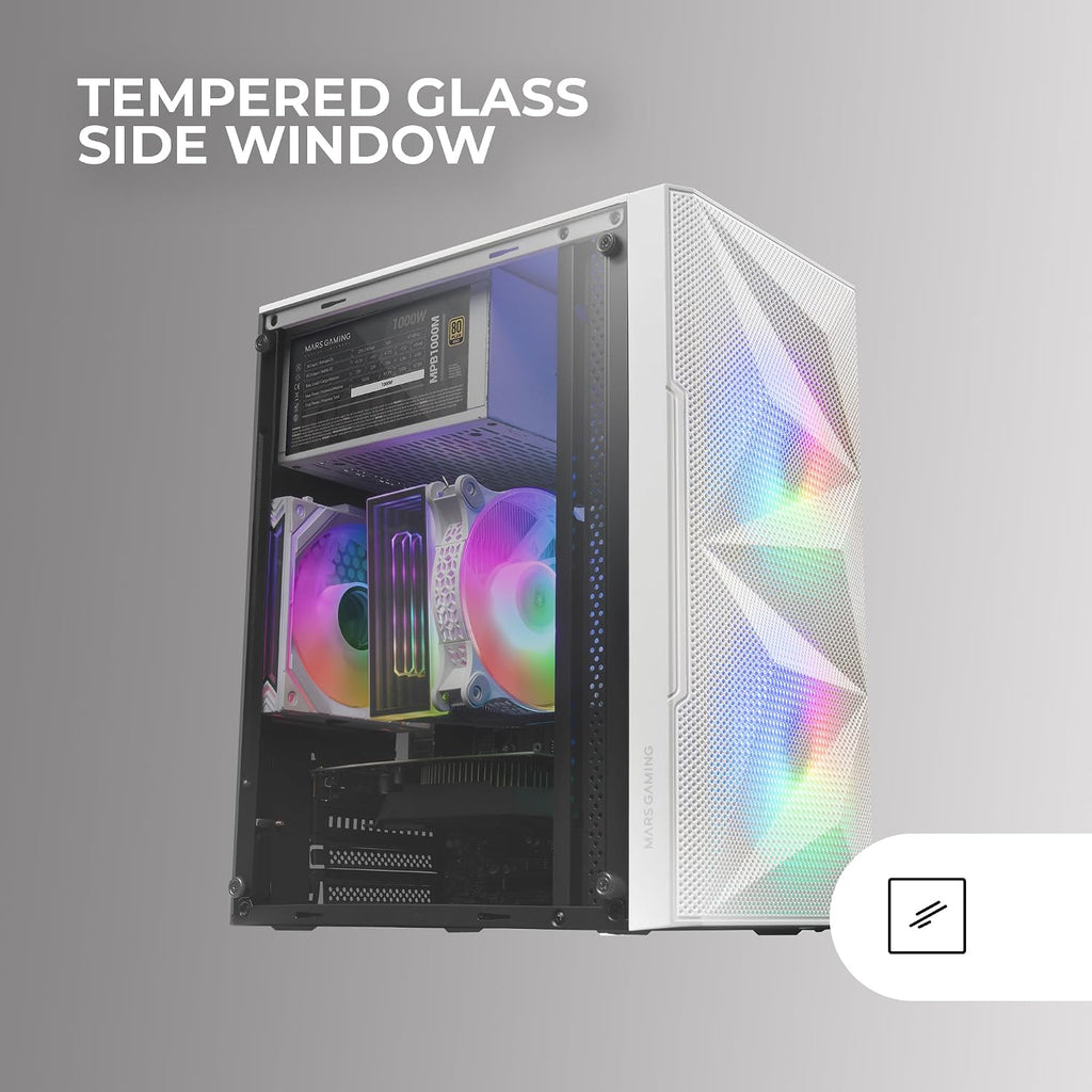 Mars Gaming MC-S1, ultrakompakt Micro-ATX PC-fodral, ARGB frontbelysning 12 lägen, FRGB-fläkt, spelfodral för helsidofönster, stöder vätskekylare upp till 120 mm, rosa