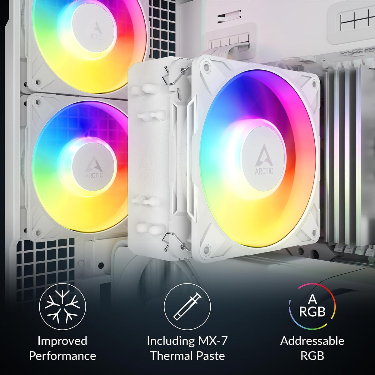 ARCTIC Freezer 36-S A-RGB – entorns processorkylare med ARGB-belysning för Intel och AMD, tryckoptimerad P12 Pro-fläkt på 120 mm, 600–3000 rpm, fluiddynamiskt lager, inkl. MX-7 - Svart