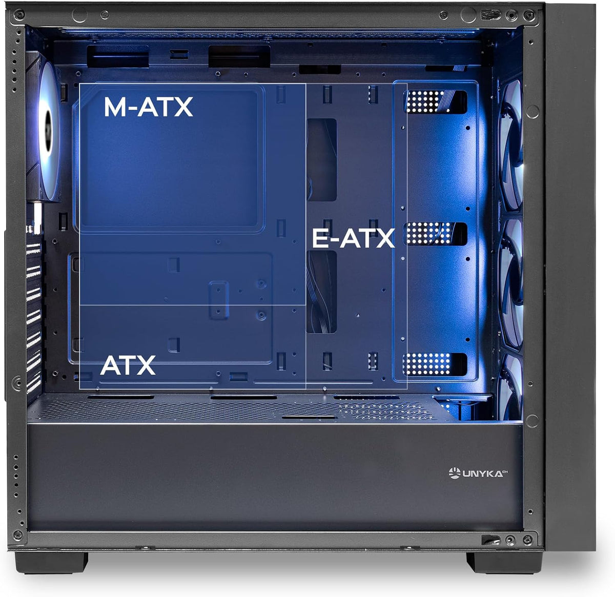 UNYKAch Revelat Madeira Black ATX-fodral med härdat glassida, lämpligt för kort upp till 425 mm och vätskekylning upp till 360 mm