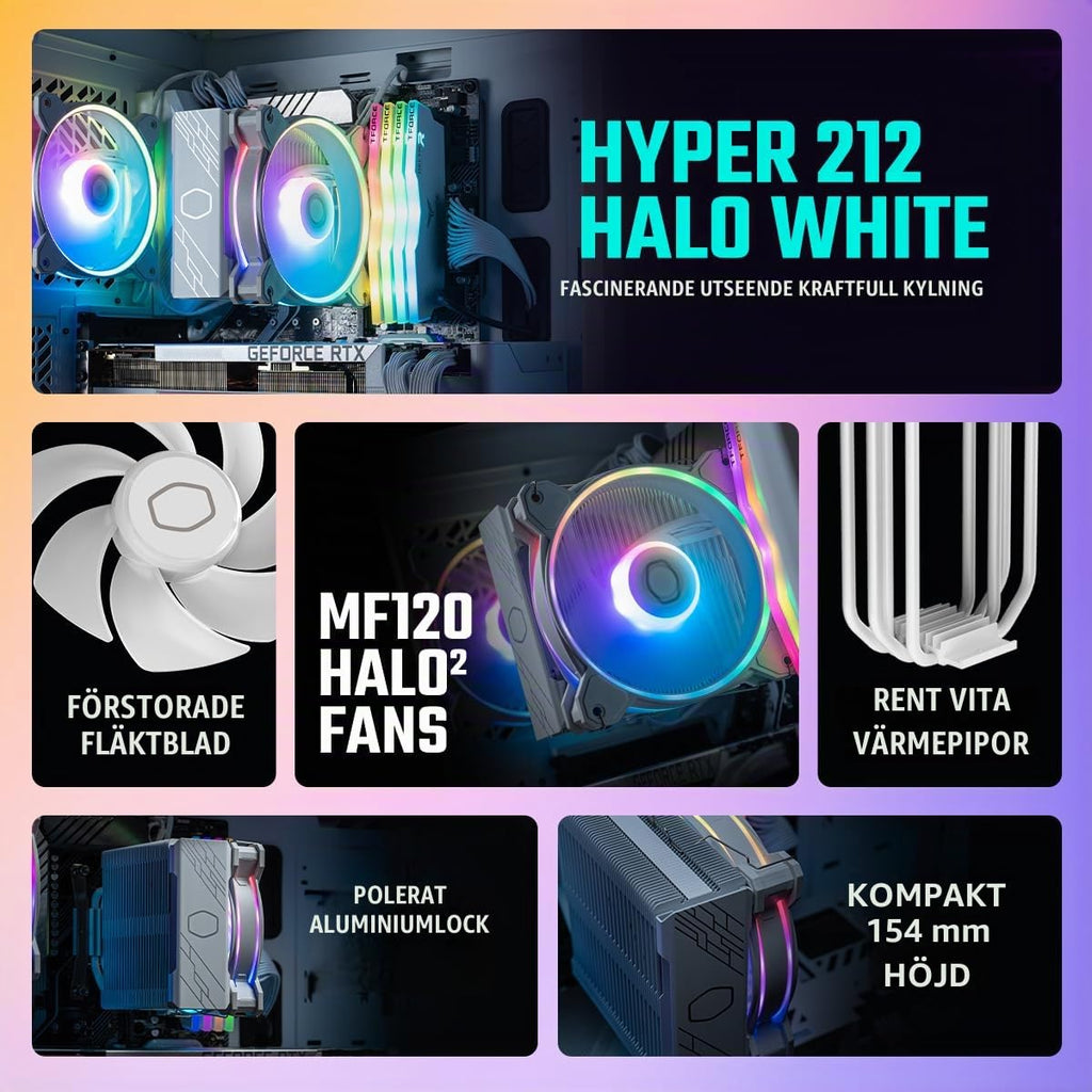 Cooler Master Hyper 212 Black CPU-Luftkylare - Aluminiumfinish, 4 Kontinuerliga Direktkontaktvärmerör, SickleFlow 120 Edge Fläkt, LGA1700 & AM5 Fäste - Svart
