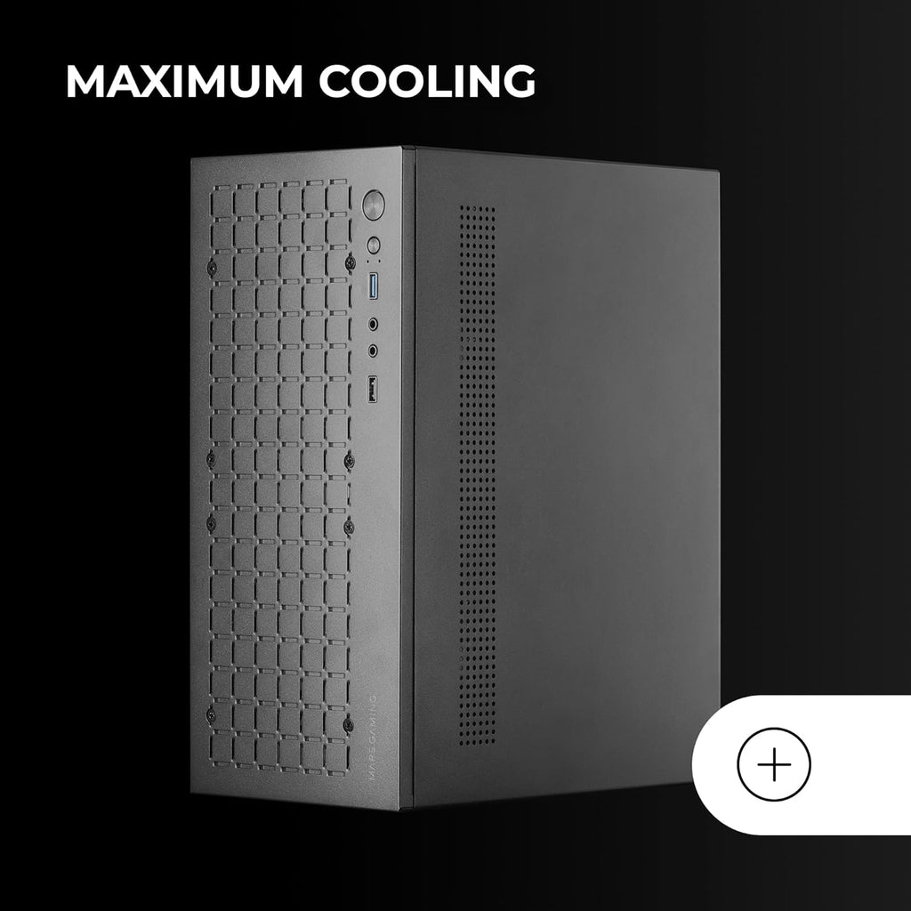 Mars Gaming MC-S1, ultrakompakt Micro-ATX PC-fodral, ARGB frontbelysning 12 lägen, FRGB-fläkt, spelfodral för helsidofönster, stöder vätskekylare upp till 120 mm, rosa