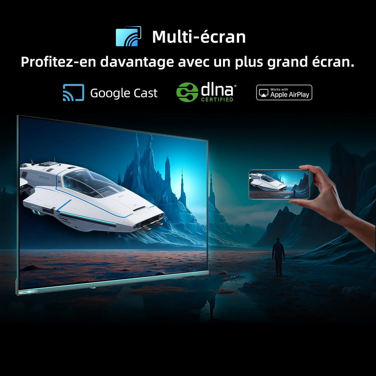Google QLED 4K UHD CHiQ 50QA10 50" HDR10, VRR och ALLM ultratunn ramlös Dolby Audio Wi-FI dubbelband