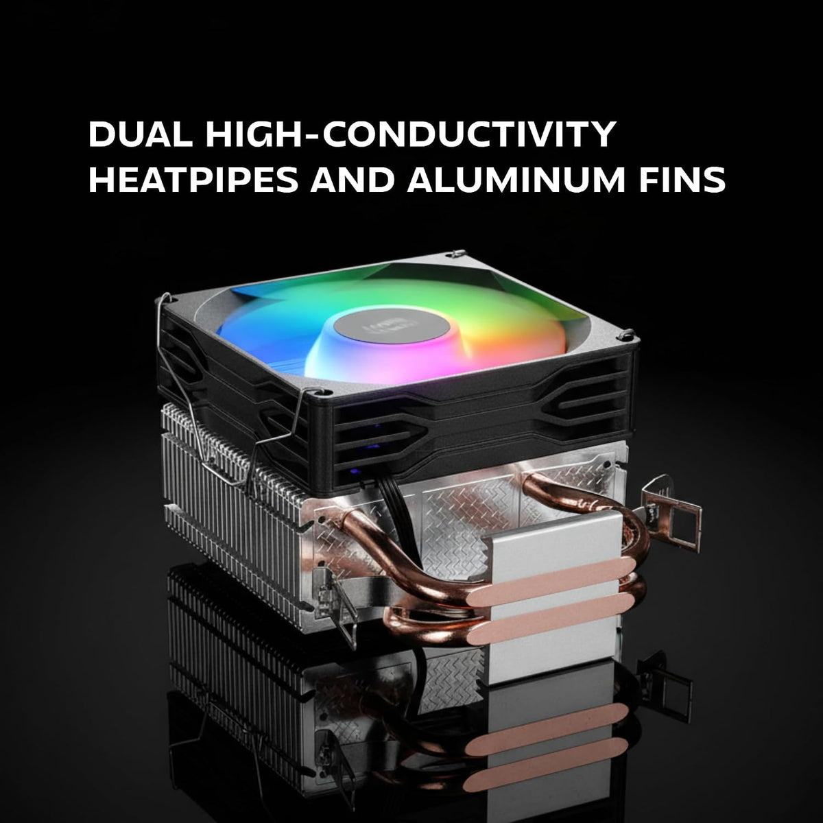 Mars Gaming MCPU-X2, CPU-kylare 150W TDP, 2x värmerör, PWM FDB-fläkt, FRGB-Belysning, Kompakt SFF/Mini-ITX-Design, Aluminiumflänsar, PC-Kylare Med Intel- Och AMD-Kompatibilitet, Svart