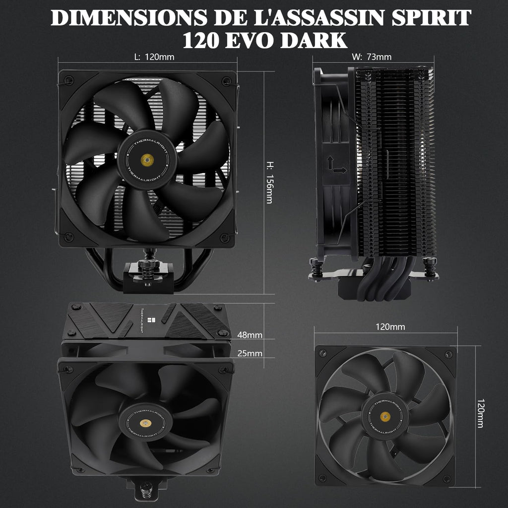 TR Assassin Spirit 120 EVO CPU-kylare, svart 120 mm PWM tyst fläkt, ARGB CPU Air Cooler, AGHP 4:e teknik, stöder Intel lga1700/1150/1151/1200, AMD AM4 AM5, guldkylare