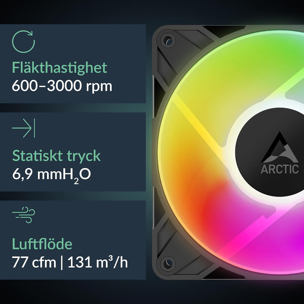 ARCTIC Freezer 36-S A-RGB – entorns processorkylare med ARGB-belysning för Intel och AMD, tryckoptimerad P12 Pro-fläkt på 120 mm, 600–3000 rpm, fluiddynamiskt lager, inkl. MX-7 - Svart