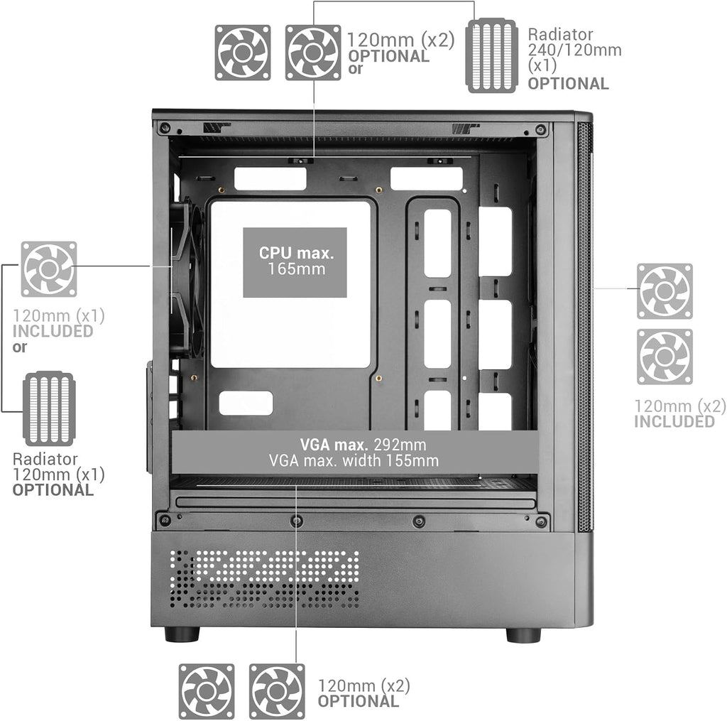 Mars Gaming MC-ONYX, MicroATX Gaming Chassi, Metallfront Mesh, Sidofönster i härdat glas, 3x ARGB FDB-fläktar, Dubbla kammare, Stöd för vätskekylning upp till 240mm, Vit