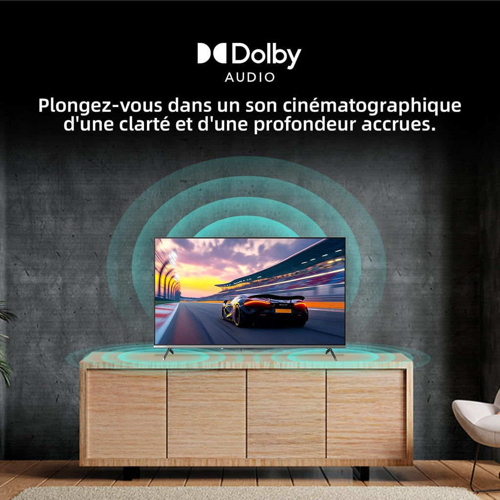Google QLED 4K UHD CHiQ 50QA10 50" HDR10, VRR och ALLM ultratunn ramlös Dolby Audio Wi-FI dubbelband
