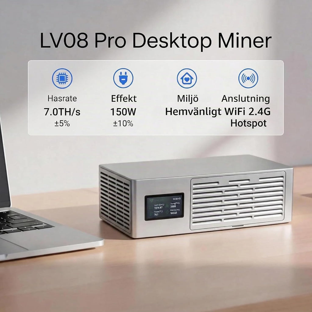 Lucky Miner LV08 Pro 7TH/s 150W | ASIC Bitcoin-brytare för Hem & Kontor | SHA-256 Algoritm | Solo- & P2P-brytning | Stödjer 42+ Mynt (BTC, BCH, BSV) | Tyst Drift