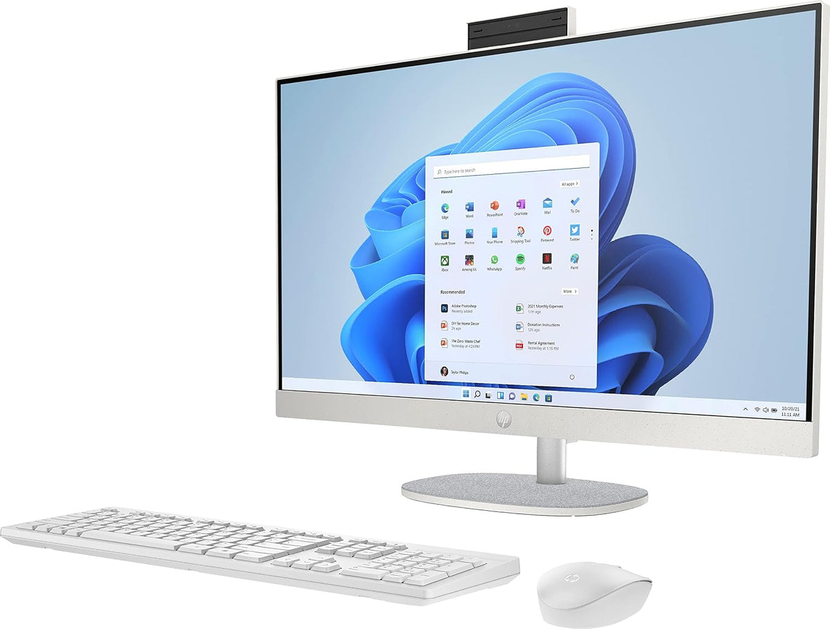HP 27-cr0008ss - 27-tums dator med trådlös kamera, tangentbord och mus (AMD Ryzen 5 7520U, 16 GB RAM, 512 SSD, AMD Radeon Graphics, utan operativsystem) vitt – QWERTY-tangentbord spanskt