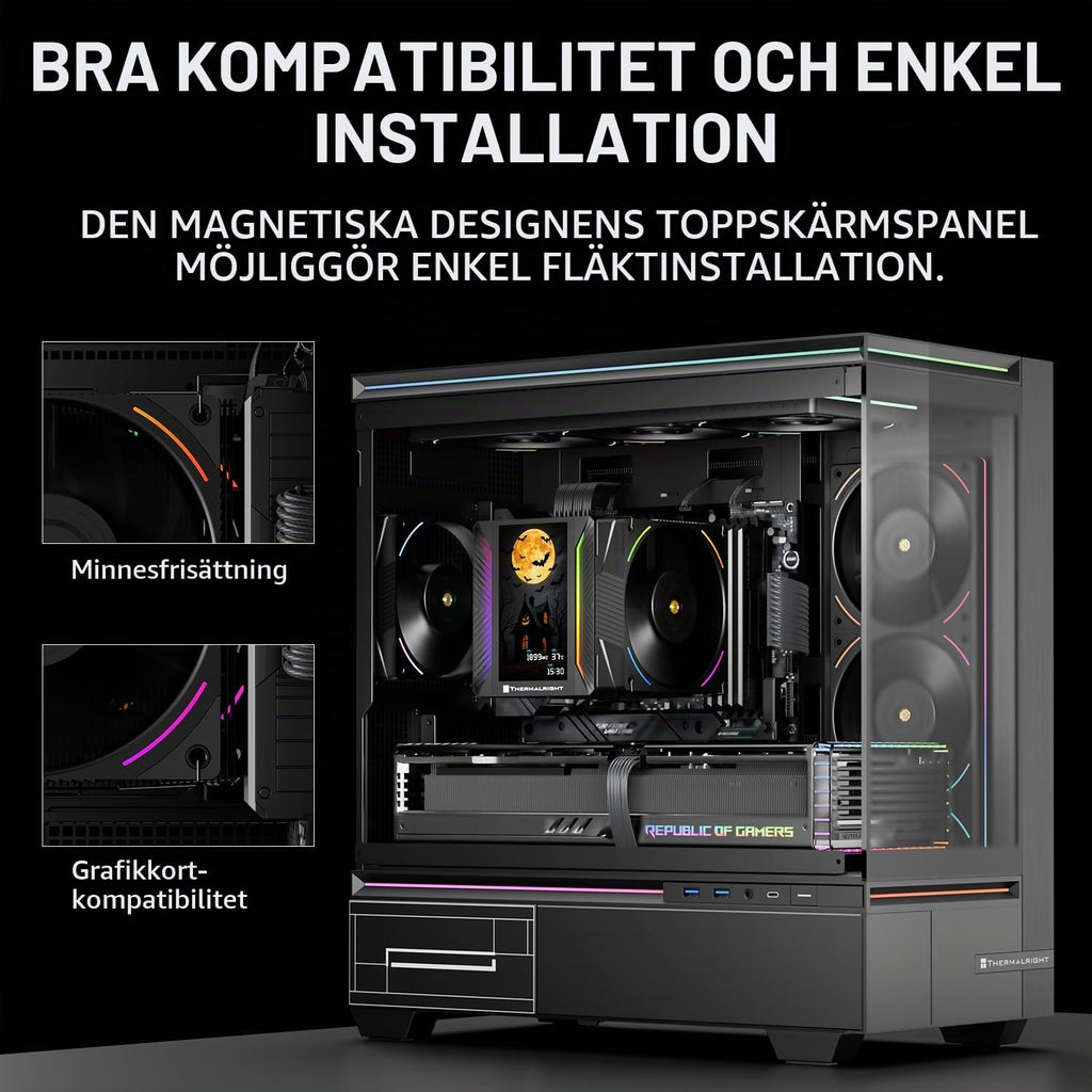 Thermalright Peerless Assassin 120 VISION MAX ARGB Black CPU-kylare, PC-kylare med 6 värmerör, 5-tums magnetisk display, 480 x 854 upplösning, för AM4/AM5 Intel LGA1700/1851