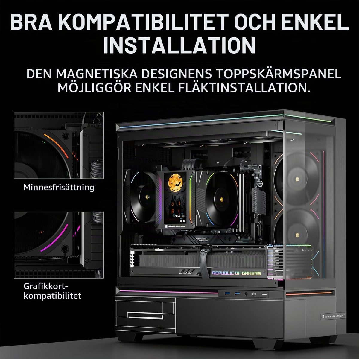 Thermalright Peerless Assassin 120 VISION MAX ARGB Black CPU-kylare, PC-kylare med 6 värmerör, 5-tums magnetisk display, 480 x 854 upplösning, för AM4/AM5 Intel LGA1700/1851