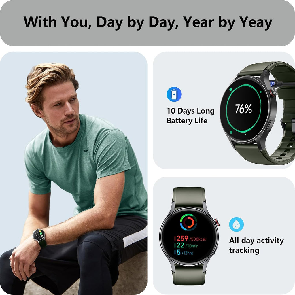 Smart Watch for Men Women, Answer/Make Call, AMOLED Ultra-Clear Screen Activity Trackers with Heart Rate/Sleep/Step Monitor, Smartwatch for iPhone/Samsung/Android, 110+ Sport Modes, 3ATM Waterproof