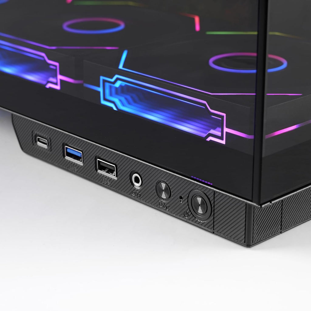 Mars Gaming MC-MIRAGE, Gaming Chassi ATX, 7,2” Anpassningsbar LCD IPS Skärm, Kontinuerat Härdat Glas Front + Sida, Dubbelkammare Struktur, Stöd för Vätskekylning upp till 360mm, Svart