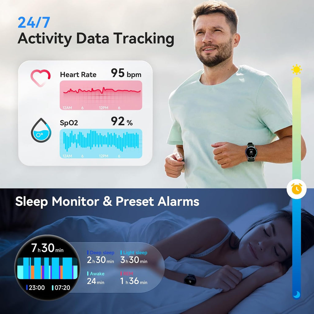 Smart Watch for Men Women, Answer/Make Call, AMOLED Ultra-Clear Screen Activity Trackers with Heart Rate/Sleep/Step Monitor, Smartwatch for iPhone/Samsung/Android, 110+ Sport Modes, 3ATM Waterproof