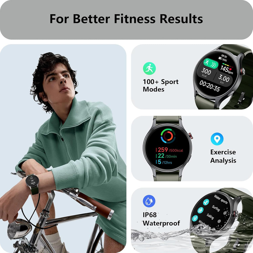 Smart Watch for Men Women, Answer/Make Call, AMOLED Ultra-Clear Screen Activity Trackers with Heart Rate/Sleep/Step Monitor, Smartwatch for iPhone/Samsung/Android, 110+ Sport Modes, 3ATM Waterproof