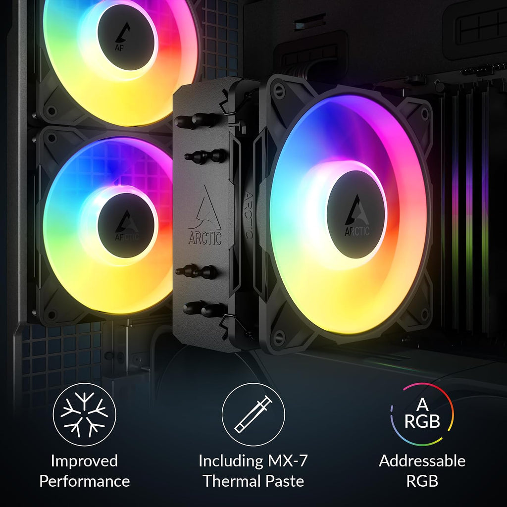 ARCTIC Freezer 36-S A-RGB – entorns processorkylare med ARGB-belysning för Intel och AMD, tryckoptimerad P12 Pro-fläkt på 120 mm, 600–3000 rpm, fluiddynamiskt lager, inkl. MX-7 - Svart