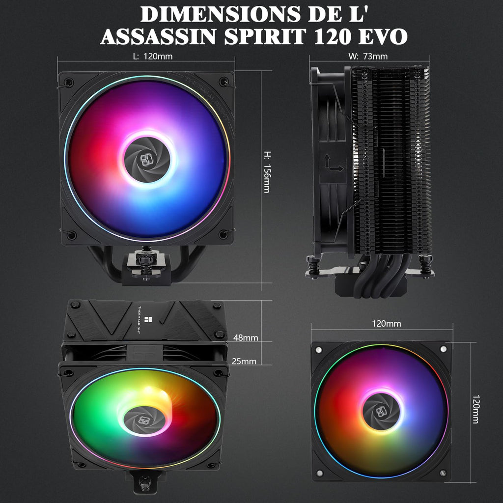 TR Assassin Spirit 120 EVO CPU-kylare, svart 120 mm PWM tyst fläkt, ARGB CPU Air Cooler, AGHP 4:e teknik, stöder Intel lga1700/1150/1151/1200, AMD AM4 AM5, guldkylare