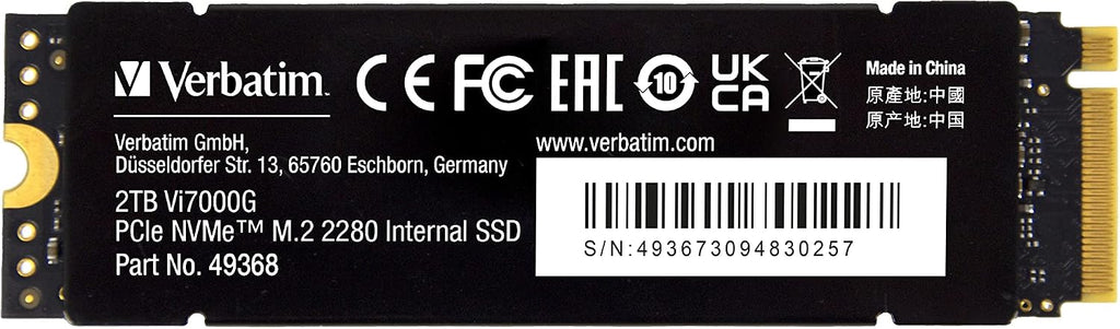 Verbatim Vi560 S3 SSD, intern SSD-enhet med 2 TB datalagring, Solid State Drive med SATA III M.2 2280 och 3D NAND-teknik, svart, perfekt för bärbar dator och Ultrabook