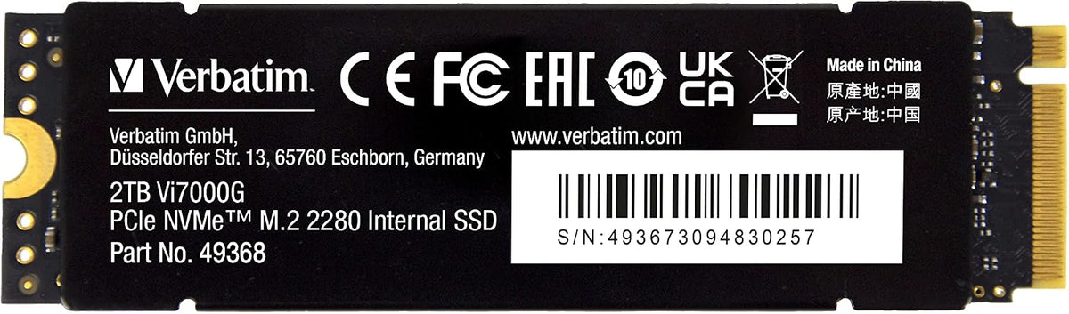 Verbatim Vi560 S3 SSD, intern SSD-enhet med 2 TB datalagring, Solid State Drive med SATA III M.2 2280 och 3D NAND-teknik, svart, perfekt för bärbar dator och Ultrabook