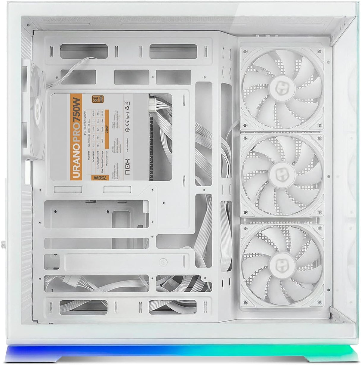 NOX XTREME PRODUCTS Hummer Galaxy - Datorchassi, Ramlöst Härdat Glas, 4x 120mm PWM Fläktar, Plats för 10 Fläktar, USB-C och USB 3.0, ARGB Hub Controller, ATX/M-ATX/ITX, Svart