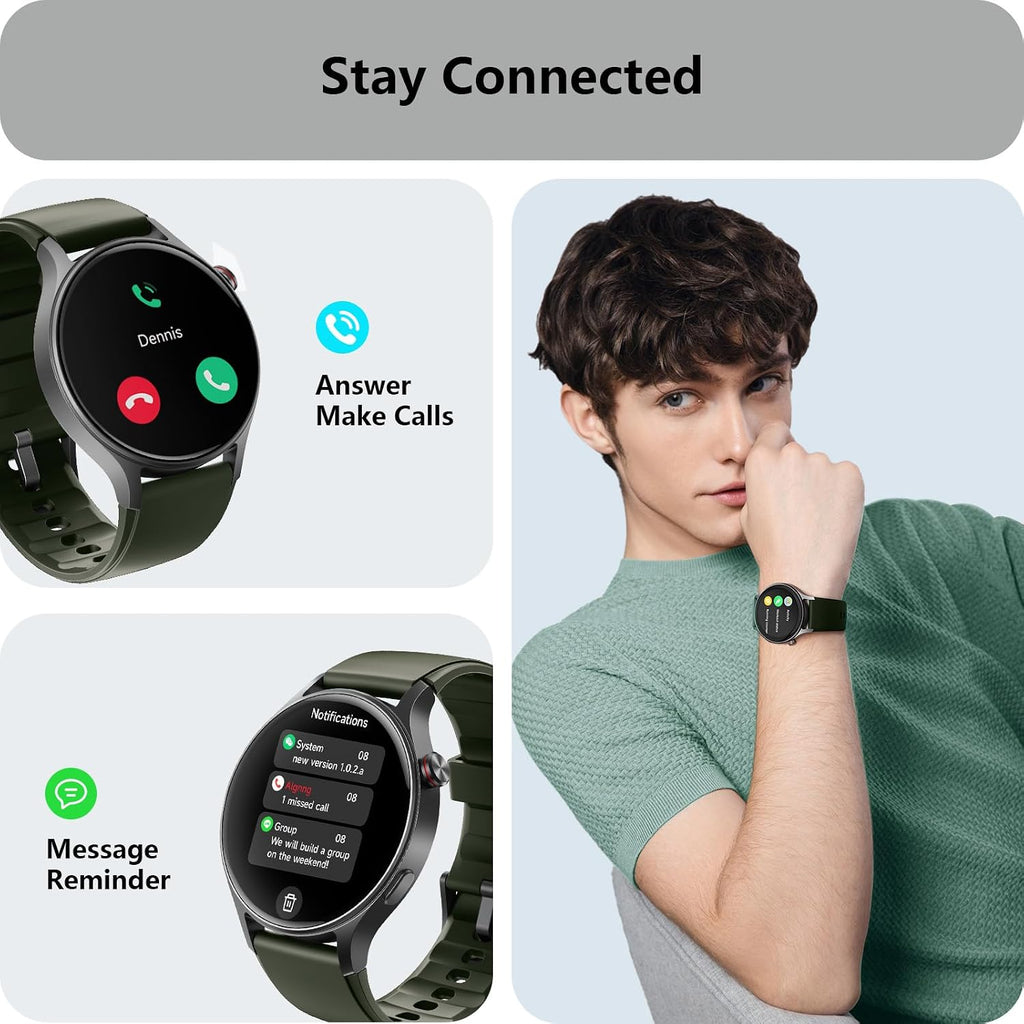 Smart Watch for Men Women, Answer/Make Call, AMOLED Ultra-Clear Screen Activity Trackers with Heart Rate/Sleep/Step Monitor, Smartwatch for iPhone/Samsung/Android, 110+ Sport Modes, 3ATM Waterproof