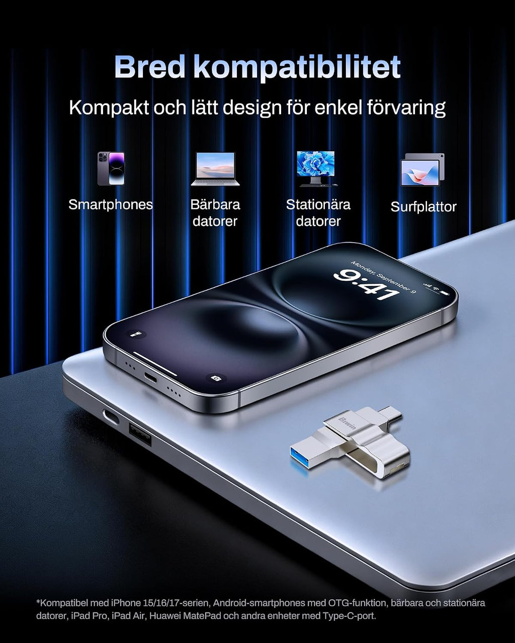 Biwin UD150 USB-minne 3.0 128 GB, USB-minne med överföringshastigheter på upp till 150 MB/s, Dural-Port USB Type-C till Type-A USB-minne