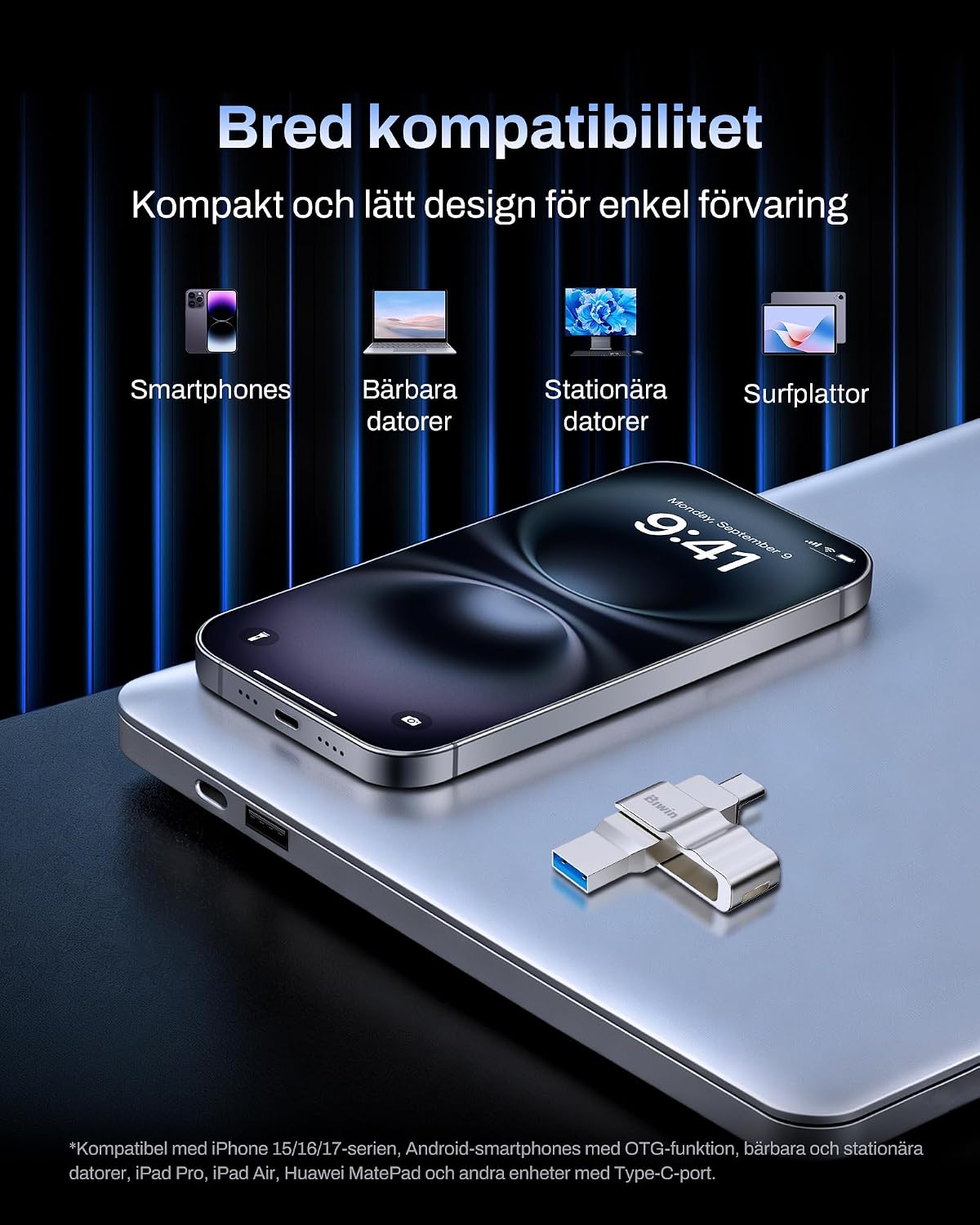 Biwin UD150 USB-minne 3.0 128 GB, USB-minne med överföringshastigheter på upp till 150 MB/s, Dural-Port USB Type-C till Type-A USB-minne