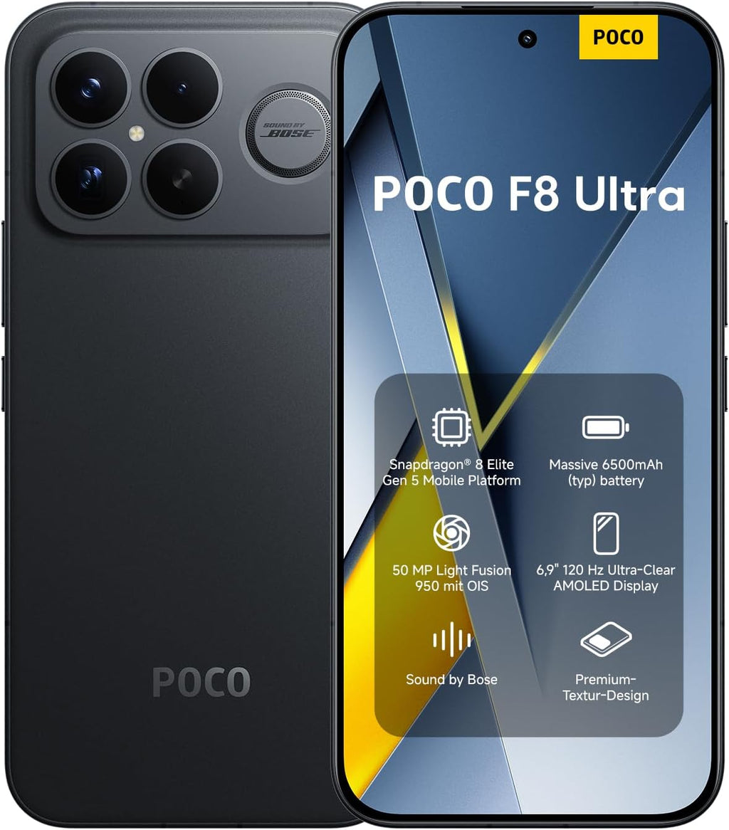 Xiaomi POCO F8 Ultra, Smartphone 16+512 GB, 1,9 tum 120 Hz AMOLED-skärm, 50 MP Light Fusion 950 med OIS, Sound by Bose, 6 500 mAh, denimblå, garanti 2 år, laddare ingår inte